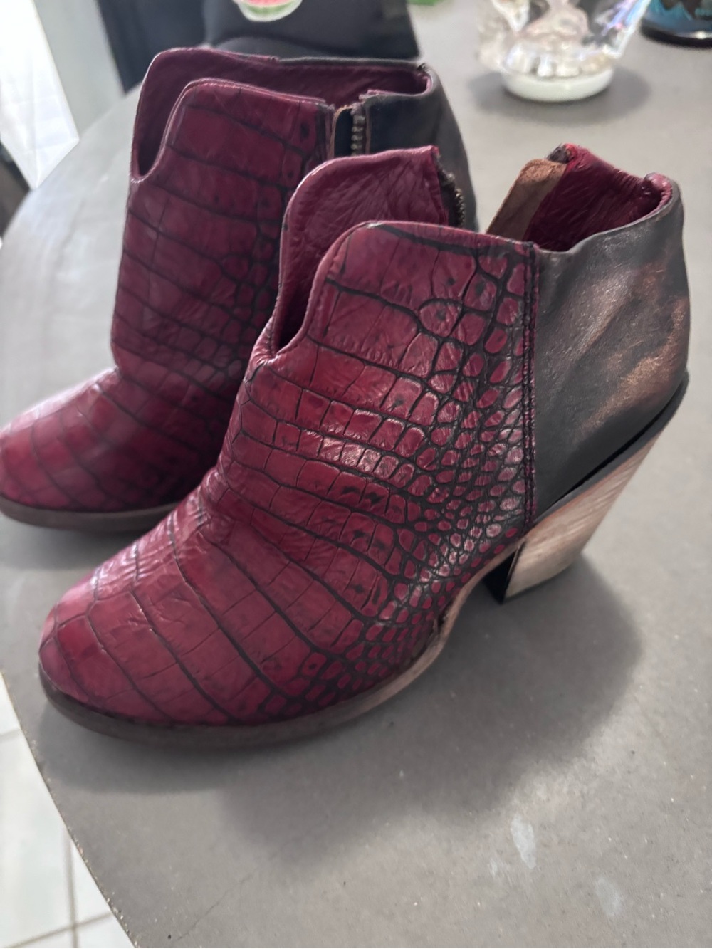Freebird by Steven Burgundy Croc-Embossed Ankle Booties